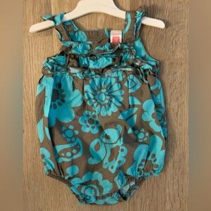Carter's Girl’s Size 12 Months Gray & Aqua Floral Baby Romper With Ruffles
